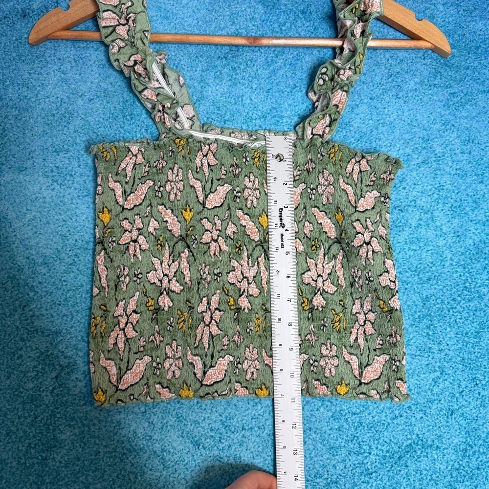 Aerie Womens Jungle Thrills Smocked Crop Tank Top Size S Green Flowers Ruffles - Picture 7 of 10